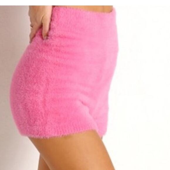 L Space Daydreamin Shorts Barbie Pink Fuzzy Elastic High Waist L Cozy Coquette - Picture 8 of 12